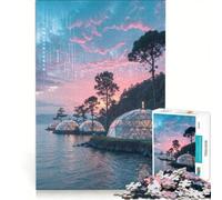 Rompecabezas de 1000 Piezas para Adultos Cúpulas futuristas en un Lago al Atardecer, Juguete Educativo, para Relajarse intelectualmente, colección de Artistas, Bellas Artes 50x75cm