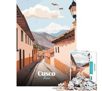 Rompecabezas de 1000 Piezas para Adultos Cusco Perú Ilustración de Vista de Calle Juguete Educativo para Juegos de desafío Regalos para aliviar el estrés en cumpleaños tamaño 38x26cm