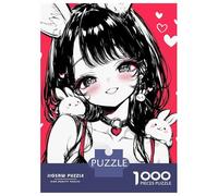 Rompecabezas De 1000 Piezas para Adultos Cute Anime Bunny Girl with Heart Collar and Rabbits Rompecabezas Práctico Juego Decoración del Hogar Cumpleaños Y Navidad 70x50cm/1000pcs