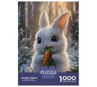 Rompecabezas De 1000 Piezas Para Adultos Cute Bunny with Carrot in Snowy Forest Rompecabezas Para Adultos Juegos Familiares Pero Regalos Divertidos Y Humorísticos Para Amigos Y Familiares 70x50cm/1000