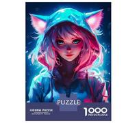 Rompecabezas De 1000 Piezas para Adultos Cute Cat Girls Neon Rompecabezas para Adultos Juguetes Antiestrés Desafío Difícil para Cumpleaños, Navidad 52x38cm/1000pcs