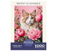 Rompecabezas De 1000 Piezas para Adultos Cute Cat in Pink Flowers Rompecabezas para Adultos Juguetes De Bricolaje Desafío Difícil Desafío Educativo 38x26cm/1000pcs