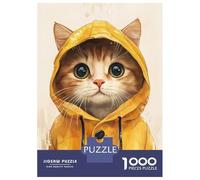 Rompecabezas De 1000 Piezas para Adultos Cute Cat in Yellow Raincoat Rompecabezas De Juguete Decoración De Pared Una Obra De Arte Cumpleaños Y Navidad 52x38cm/1000pcs