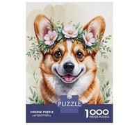 Rompecabezas De 1000 Piezas para Adultos Cute Corgi with Flower Crown Watercolor Rompecabezas para Adolescentes Juguetes Antiestrés Desafío Difícil Actividades Divertidas En Casa 52x38cm/1000pcs
