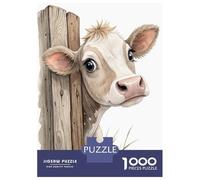 Rompecabezas De 1000 Piezas para Adultos Cute Cow Peeking Behind Fence Rompecabezas para Adultos Juegos Relajantes Regalos para Mujeres Desafiantes para Completar 70x50cm/1000pcs