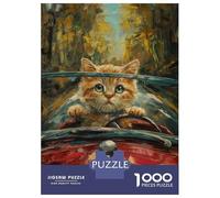Rompecabezas De 1000 Piezas para Adultos Cute Kitty Cabriolet Car Rompecabezas para Adultos Juguetes Antiestrés Desafío Difícil para Cumpleaños, Navidad 52x38cm/1000pcs