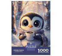 Rompecabezas De 1000 Piezas para Adultos Cute Penguin with Coffee in Snowy Forest Rompecabezas para Adultos Juguete Decoración De Pared para La Diversión Familiar 38x26cm/1000pcs