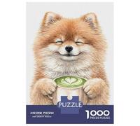 Rompecabezas De 1000 Piezas para Adultos Cute Pomeranian with Matcha Latte Rompecabezas para Adultos Juego Práctico Decoración del Hogar Difícil Y Desafiante 70x50cm/1000pcs