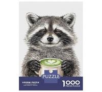 Rompecabezas De 1000 Piezas para Adultos Cute Raccoon Holding Matcha Latte Rompecabezas Juego De Ingenio Ensamblaje De Patrones Regalos De Cumpleaños Y Únicos 70x50cm/1000pcs