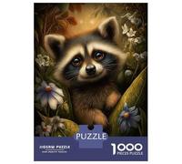 Rompecabezas De 1000 Piezas para Adultos Cute Raccoon Portrait in Floral Setting Rompecabezas para Adultos Juguete Decoración De Pared Regalos para Mujeres para Cumpleaños, Navidad 52x38cm/1000pcs
