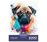 Rompecabezas De 1000 Piezas para Adultos Cute Watercolor Pug Art Rompecabezas para Adultos Juguete Decoración De Pared Regalos para Mujeres para Cumpleaños, Navidad 38x26cm/1000pcs