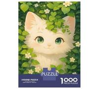 Rompecabezas De 1000 Piezas para Adultos Cute White Cat in Greenery Rompecabezas para Adultos Juegos Familiares Patrón De Montaje 52x38cm/1000pcs
