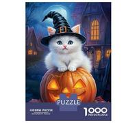 Rompecabezas De 1000 Piezas para Adultos Cute Witch Cat on Pumpkin Rompecabezas para Adolescentes Juego Práctico Desafío Difícil Regalo De Cumpleaños, Regalos, 70x50cm/1000pcs