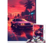 Rompecabezas de 1000 Piezas para Adultos Cyber Sunset Drive Juguete antiestrés Regalo de cumpleaños para Juego Educativo con póster a Juego y Hoja de Trivia tamaño 38x52cm