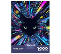 Rompecabezas De 1000 Piezas para Adultos Cyberpunk Cat with Neon Lights Rompecabezas para Adultos Juego Familiar Difícil Difícil Y Desafiante 70x50cm/1000pcs