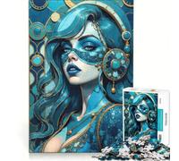 Rompecabezas de 1000 Piezas para Adultos: Dama Azul con Joyas, decoración de Pared, Juguete para la interacción Entre Padres e Hijos, 38x26cm