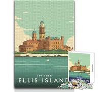 Rompecabezas de 1000 Piezas para Adultos de Ellis Island, Nueva York Juego Educativo Familiar, Divertido y Divertido, Regalo de cumpleaños (tamaño 50x75cm)