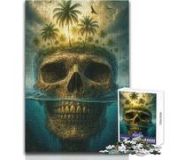 Rompecabezas de 1000 Piezas para Adultos de la Isla Calavera con Palmeras, Regalo para Mujer, Juego Educativo, Regalo de Amigo Secreto (tamaño 38x26cm)