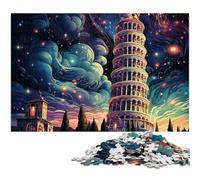 Rompecabezas de 1000 Piezas para Adultos de la Torre de Pisa de Noche Rompecabezas psicodélico de Madera para Adultos Juego Educativo (tamaño 75 x 50 cm)