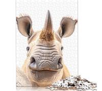 Rompecabezas de 1000 Piezas para Adultos, de Madera, con un Rinoceronte en Primer Plano y un Selfie. Juego de ingenio para Adultos, 1000 Piezas (75 x 50 cm).