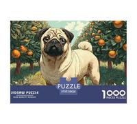 Rompecabezas de 1000 Piezas para Adultos de Perro Bonito - Pug en Huerto, Juego Desafiante, Juguete Regalo y Decoración de Paredes 38x26cm
