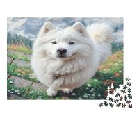 Rompecabezas de 1000 Piezas para Adultos de Perro Mascota Lindo | Papel Reciclado Samoyedo en Campo de Flores Juego Familiar Divertido y Desafiante 52x38cm/1000pcs