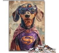 Rompecabezas de 1000 Piezas para Adultos de Superman Dachshund Hecho de Madera,Ideal para diversión Familiar,relajación y Regalos navideñosy diversión Familiar, Navidad