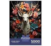Rompecabezas De 1000 Piezas para Adultos Deer Head Floral Art Print Rompecabezas para Adultos Análisis Práctico del Juego Y Lógica Interacción Entre Padres E Hijos 52x38cm/1000pcs