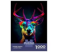 Rompecabezas De 1000 Piezas para Adultos Deer Neon Sunglasses Rompecabezas para Adultos Juegos Relajantes Regalos para Mujeres Regalos para Reducir El Estrés 38x26cm/1000pcs