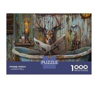 Rompecabezas De 1000 Piezas para Adultos Deer Reading Newspaper in Bathtub Rompecabezas Práctico Juego Decoración del Hogar Cumpleaños Y Navidad 52x38cm/1000pcs