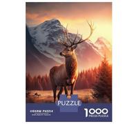 Rompecabezas De 1000 Piezas para Adultos Deer Sunset Mountains Rompecabezas para Adultos Juegos Divertidos Análisis Y Lógica Regalos para Amigos Y Familiares 38x26cm/1000pcs