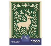 Rompecabezas De 1000 Piezas para Adultos Deer with Floral Border Rompecabezas para Adultos Juguete Decoración De Pared Decoración del Hogar Interacción Entre Padres E Hijos 38x26cm/1000pcs