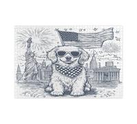 Rompecabezas de 1000 piezas para adultos del 4 de julio, diseño de perro de los Grandes Pirineos, rompecabezas de madera vintage de aniversario de 250 años, decoración de patrón patriótico para
