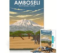 Rompecabezas de 1000 Piezas para Adultos del Parque Nacional Amboseli,decoración de Corte preciso,Juguete de Desarrollo cognitivo,Juego para el Tiempo Libre,Regalo de cumpleaños (38x52cm)