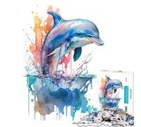Rompecabezas de 1000 Piezas para Adultos Delfín en Acuarela Juego Imposible Juguete Educativo y Divertido Regalo Que Mejora la Memoria (Tamaño 50x75cm)
