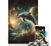 Rompecabezas de 1000 Piezas para Adultos: Delfín en el Espacio, Juego Educativo, Entrena tu Cerebro y Tus Manos, Mejora el Amor Entre Parejas 38x52cm