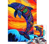 Rompecabezas de 1000 Piezas para Adultos Delfín Saltando Entre Olas del océano Un Reto para completar Ideal para Pasar el Tiempo en casa Juguete antiestrés Apto para Mayores de 14 años (50x75cm)