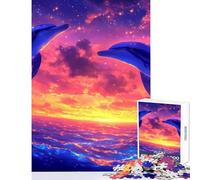Rompecabezas de 1000 Piezas para Adultos Delfines Atardecer Salto Juguete Educativo Regalo de cumpleaños Juegos de relajación colección de Artistas Bellas Artes tamaño 38x26cm