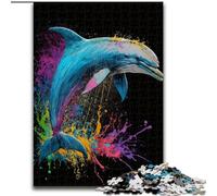 Rompecabezas de 1000 Piezas para Adultos, Delfines Coloridos Hechos de Madera, decoración artística DIY Perfecta o Regalo de cumpleaños, 50x75cm para cumpleaños, festividades y Ocasiones Especiales