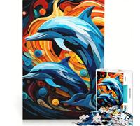 Rompecabezas de 1000 Piezas para Adultos: Delfines en un océano Abstracto y Colorido, decoración de Pared, Juguete para la interacción Entre Padres e Hijos, cumpleaños 50x75cm