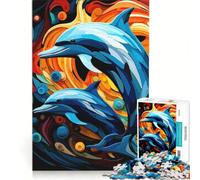 Rompecabezas de 1000 Piezas para Adultos: Delfines en un océano Abstracto y Colorido Juguete Educativo, Divertido y humorístico Que fomenta el Amor Entre Parejas 38x26cm