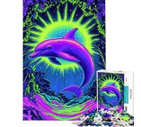 Rompecabezas de 1000 Piezas para Adultos Delfines neón al Atardecer Juguetes antiestrés para Adultos Ideal para Pasar el Tiempo en casa Durante Las Vacaciones Perfecto como Regalo (tamaño 50x75cm)