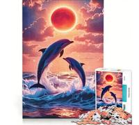 Rompecabezas de 1000 Piezas para Adultos: Delfines Saltando al Atardecer, Juego de ingenio, decoración de Pared, Lista de Deseos con Papá Noel 50x75cm