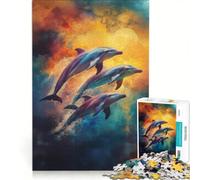 Rompecabezas de 1000 Piezas para Adultos: Delfines Saltando Entre Las Nubes, Juego de ingenio, decoración de Pared, Lista de Deseos con Papá Noel 50x75cm