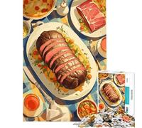Rompecabezas de 1000 Piezas para Adultos Delicioso festín de Carne sobre Mantel a Cuadros Juegos Familiares Desafío de Inteligencia Cerebral Juguetes adictivos Gran Regalo para la diversión Familiar
