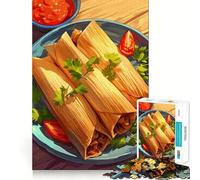 Rompecabezas de 1000 piezas para adultos Deliciosos tamales con salsa y guarnición Diseño premium Rompecabezas de bordes Regalo ideal para jugar de forma casual o para celebrar un cumpleaños (38x52cm)