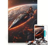 Rompecabezas de 1000 Piezas para Adultos: Descenso de un Crucero de Batalla, una Nave Espacial futurista sobre un Planeta en Llamas, Juguetes para armar, interacción Entre Padres e Hijos, colección