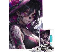 Rompecabezas de 1000 Piezas para Adultos Día de Muertos Mujer Un desafío Educativo Una Obra de Arte Juguetes antiestrés para Mayores de 14 años (38x26cm)