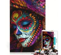 Rompecabezas de 1000 Piezas para Adultos: Día de Muertos, Pintura Facial, Juegos Divertidos, interacción Entre Padres e Hijos, Cada Pieza es única 50x75cm