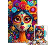 Rompecabezas de 1000 Piezas para Adultos Día de Muertos Retrato Floral Juego Familiar Vacaciones en Casa Pasatiempos Cumpleaños y Navidad (Tamaño 38x26cm)